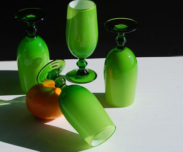 Green and White Cased Cordial Glasses