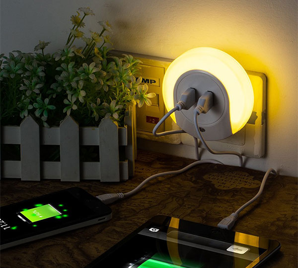 Night Light with Dual USB Wall Charger