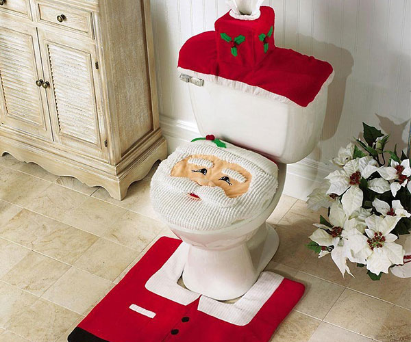 Christmas Santa Toilet Seat Cover and Rug Set