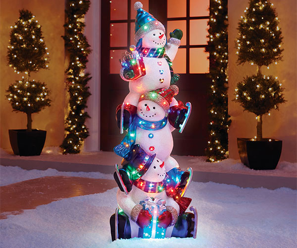 5' Illuminated Snowman Totem Pole