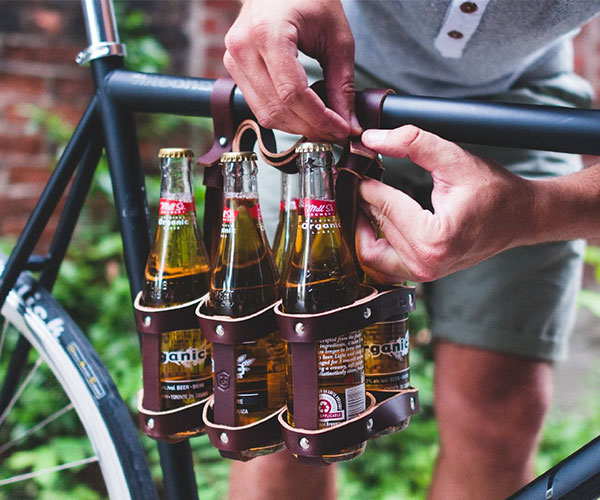 6-Pack Leather Bicycle Beer Carrier