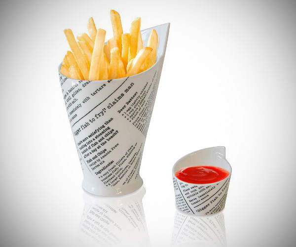 Newspaper Print French Fries & Sauce Holder